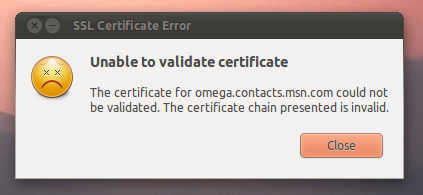 pidgin ssl certificate error msn