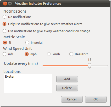 Weather Indicator Preferences