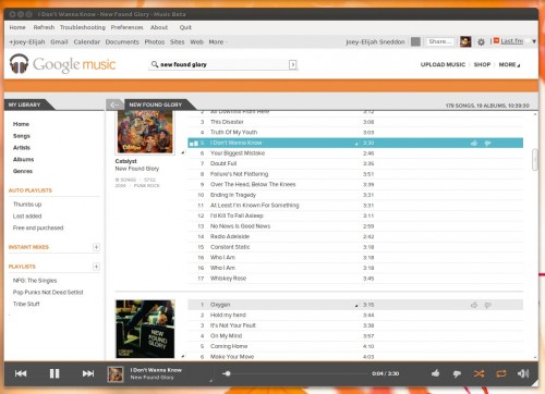 google music frame in ubuntu