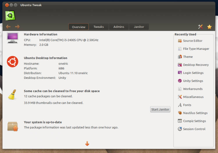 Ubuntu Tweak 0.6.0 in Ubuntu 11.10