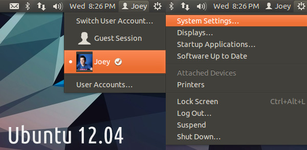 Session and User Menus in Ubuntu 12.04