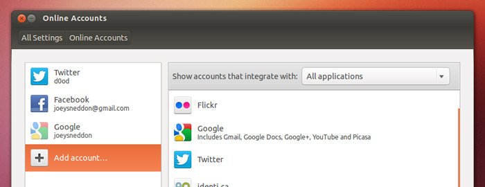 online accounts in Ubuntu 12.10