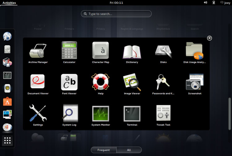 Utilities Folder in GNOME 3.8