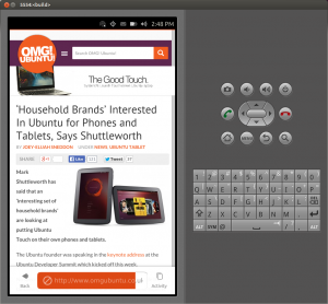 The Ubuntu Touch Web Browser running in the emulator.
