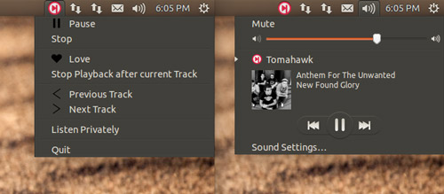 Tomahawk supports the Sound Menu