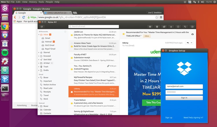 chrome nylas n1 and dropbox on ubuntu desktop