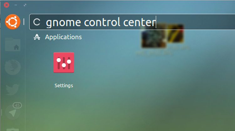 gnome control app in unity dash search