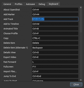 keyboard shortcut editor in openshot 2.1