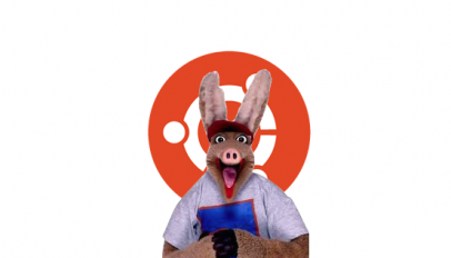 otis the aardvark from CBBC in front of an Ubuntu logo