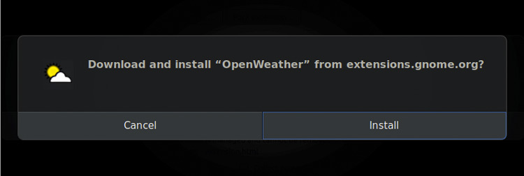 GNOME open weather extension prompt