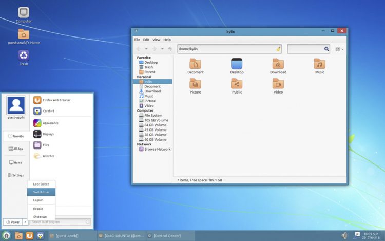 Área de trabalho do Windows UKUI Linux