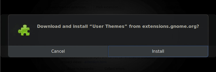 GNOME user theme extension prompt