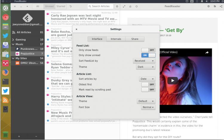 feedreader on Ubuntu Unity desktop