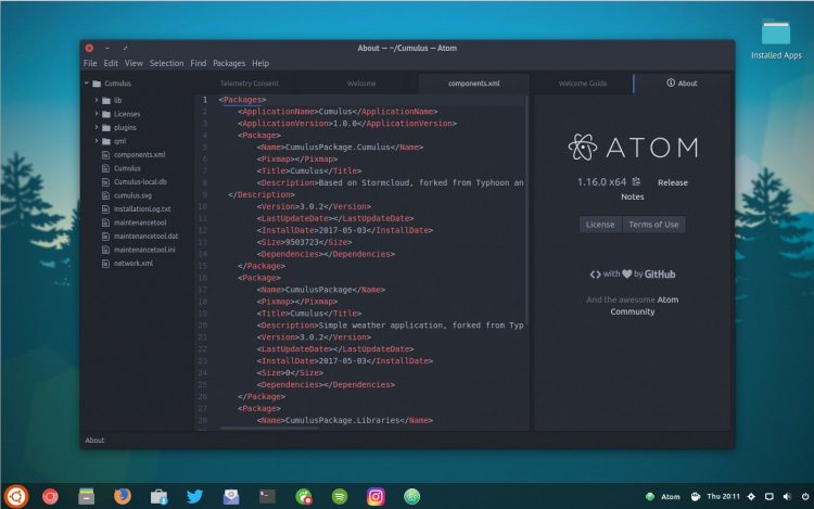 the atom text editor snap app on ubuntu 17.04