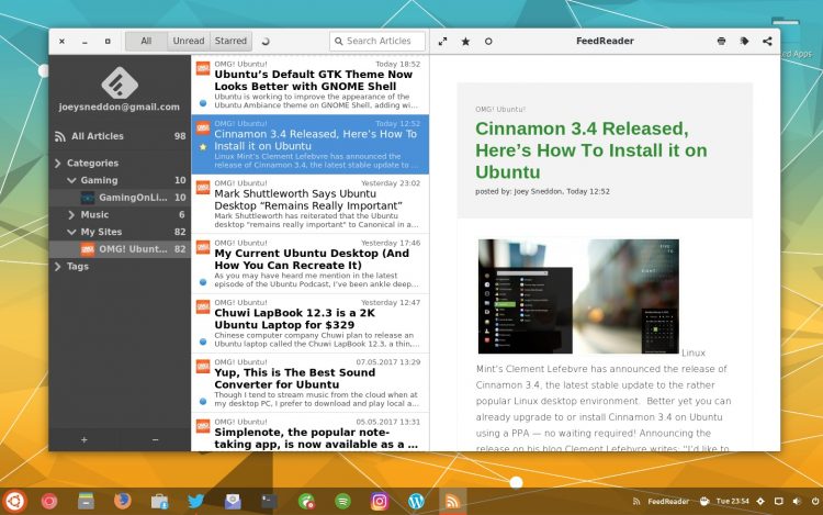 feedreader installed on ubuntu as a flatpack app