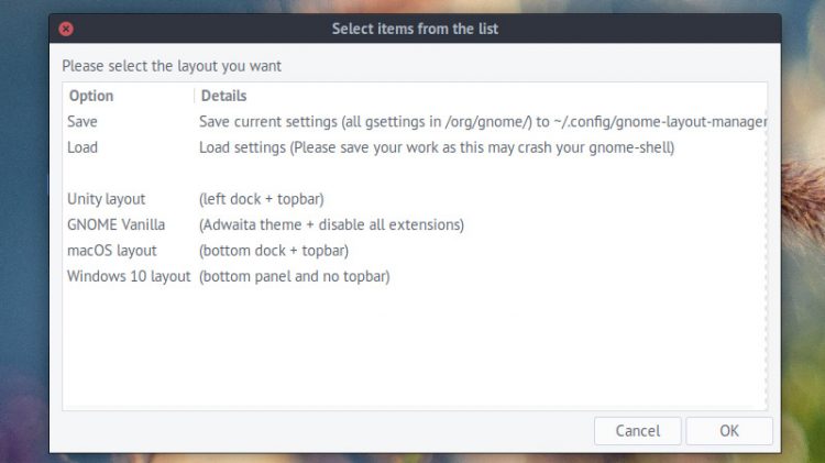 gnome layout manager gui