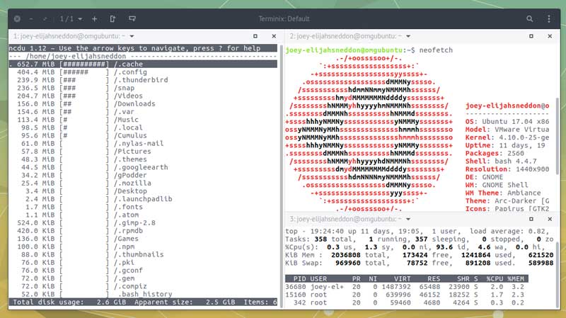 The Tilix Terminal Emulator running on Ubuntu Linux