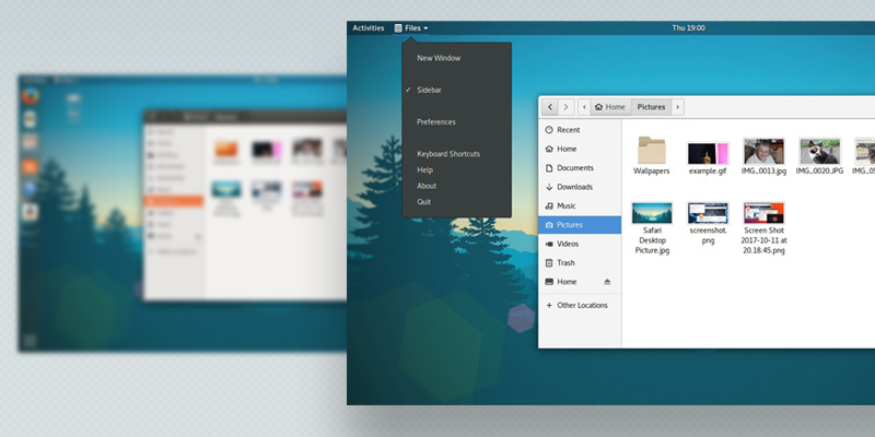 GNOME Shell desktop with app menu visible