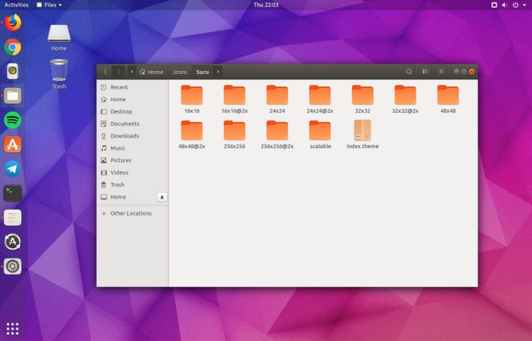 The Suru icon theme on Ubuntu