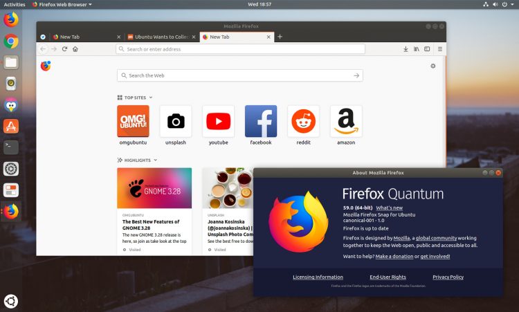 Firefox Snap Package on Ubuntu 17.10