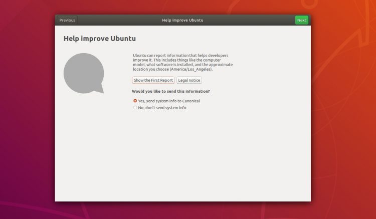 Ubuntu welcome data collection opt-in screen