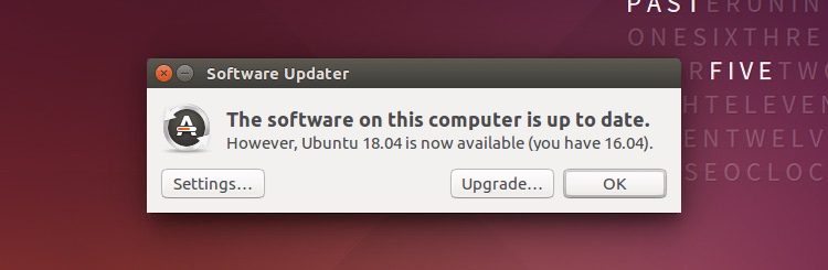 A screenshot of the ubuntu 18.04 upgrade notification