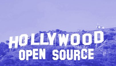 Hollywood sign with open source logo