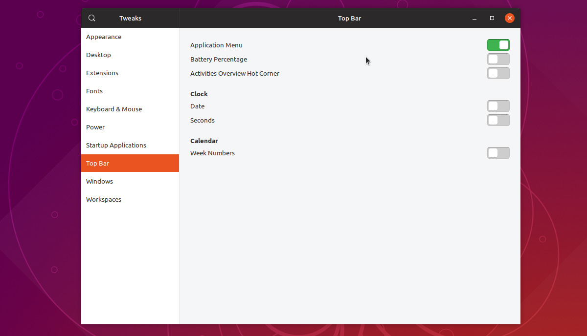 Ubuntu 18.10: Tweaks App
