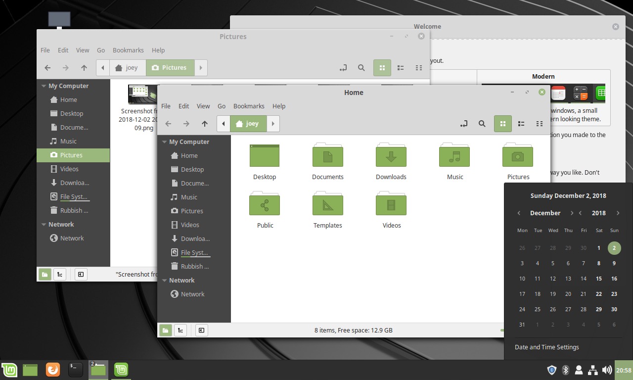 linux mint 19.1 uses a modern desktop layout