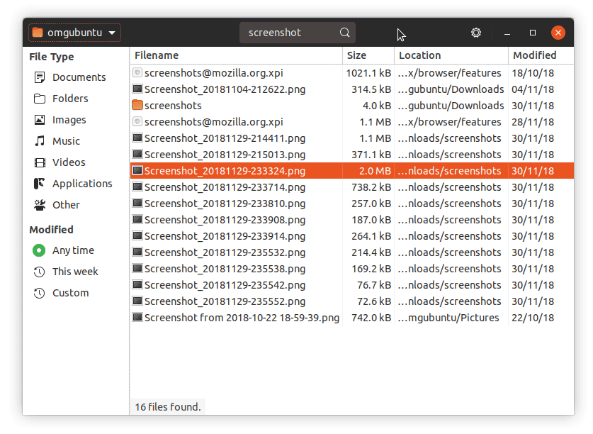 catfish file search app running on the ubuntu desktop