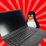 Pinebook Pro laptop with linux mascot