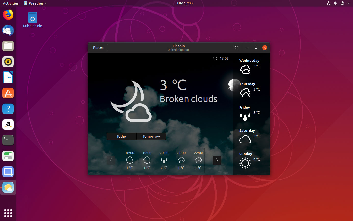 GNOME Weather app on ubuntu desktop