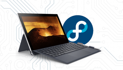 ARM laptop with Fedora logo
