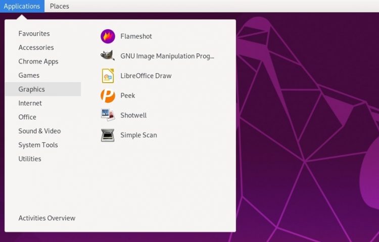 GNOME classic applications menu