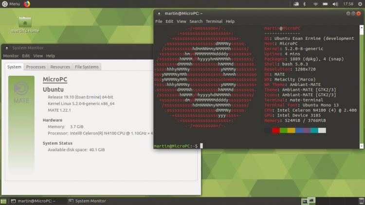Screenshot of Ubuntu MATE 19.10 Eoan Ermine on the GPD Micro PC