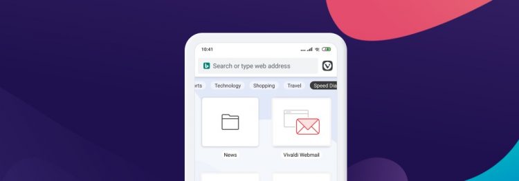 image of vivaldi web browser for android on top of a blue background