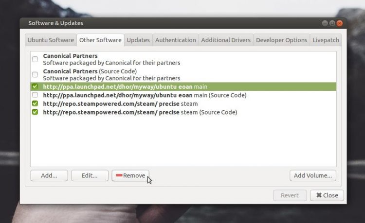 remove PPA in Ubuntu using a Software & Updates