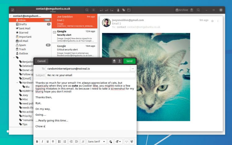 Screenshot of the Geary Email Client for Linux