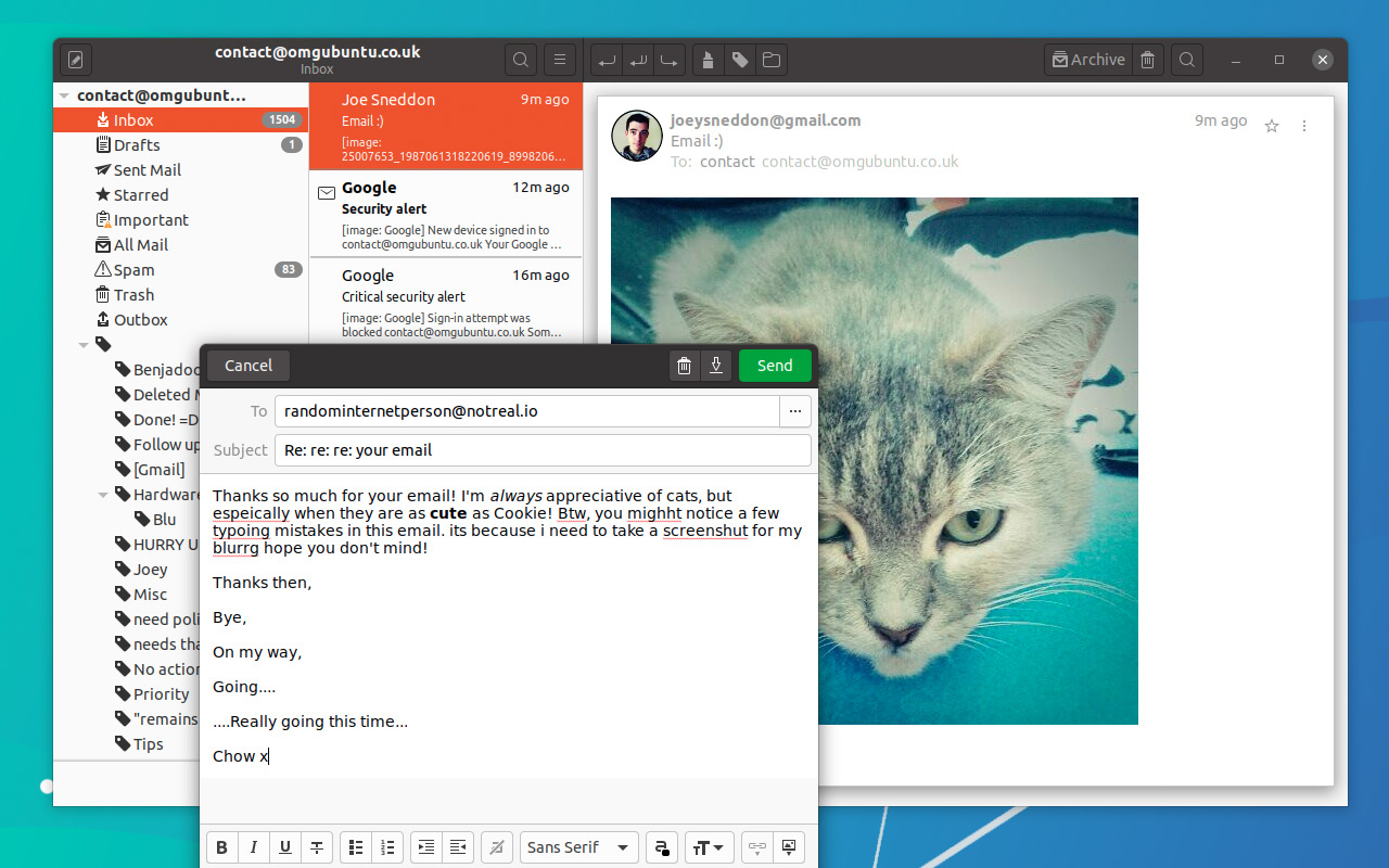 Screenshot of the Geary Email Client for Linux