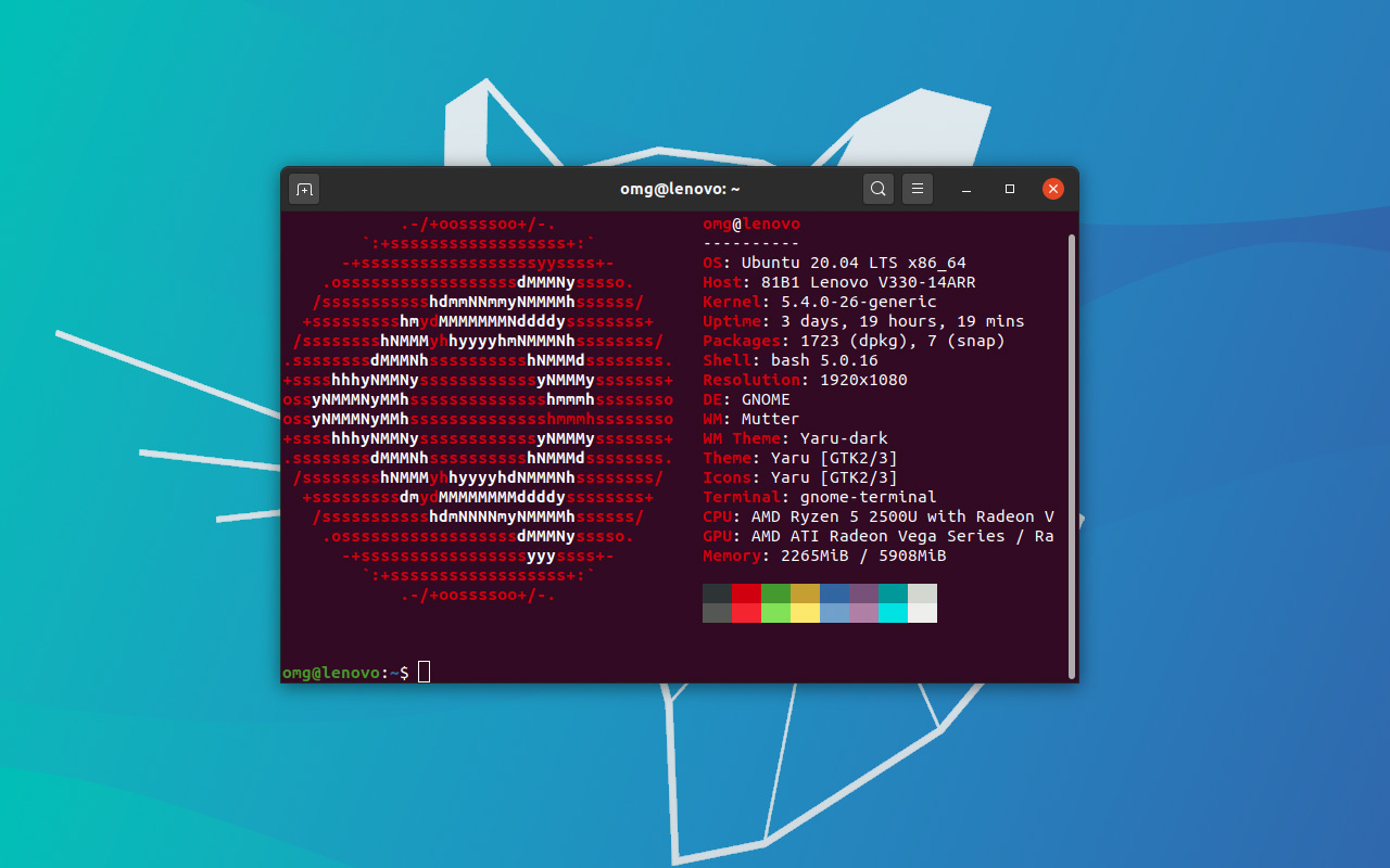 Screenshot of Neofetch on ubuntu 20.04 LTS