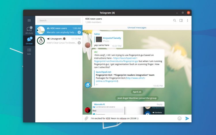 Screenshot of the Telegram desktop app on Ubuntu 