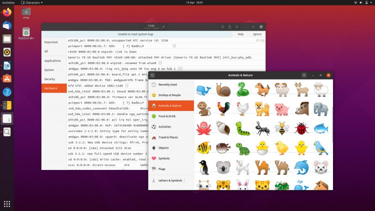 ubuntu 20.04 characters and logs applications