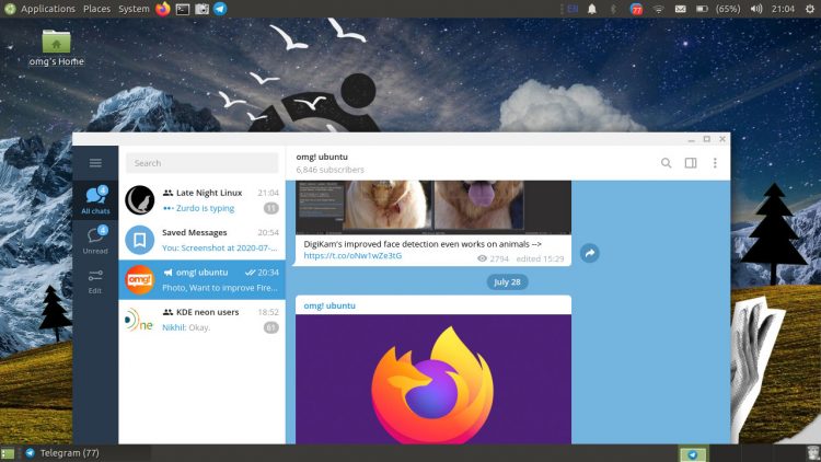 Ubuntu MATE с настолен клиент Telegram