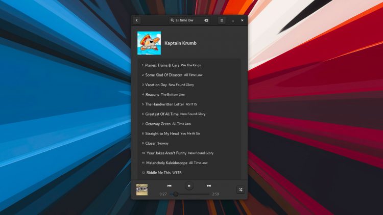 Екранна снимка на приложението GTK Spotify за мобилни устройства