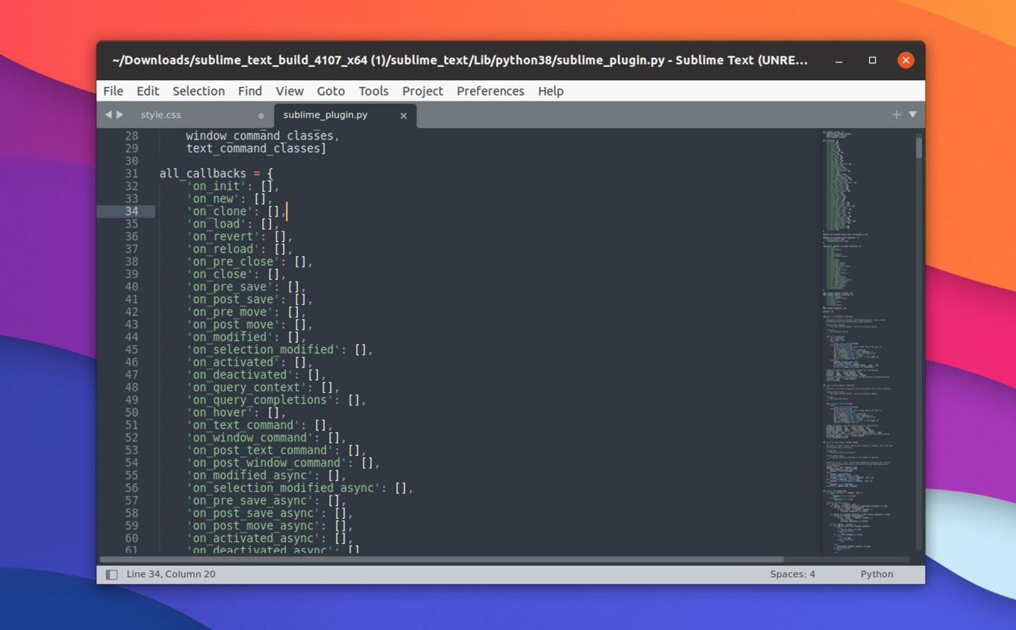 Sublime Text 4 running on Ubuntu 20.04 LTS