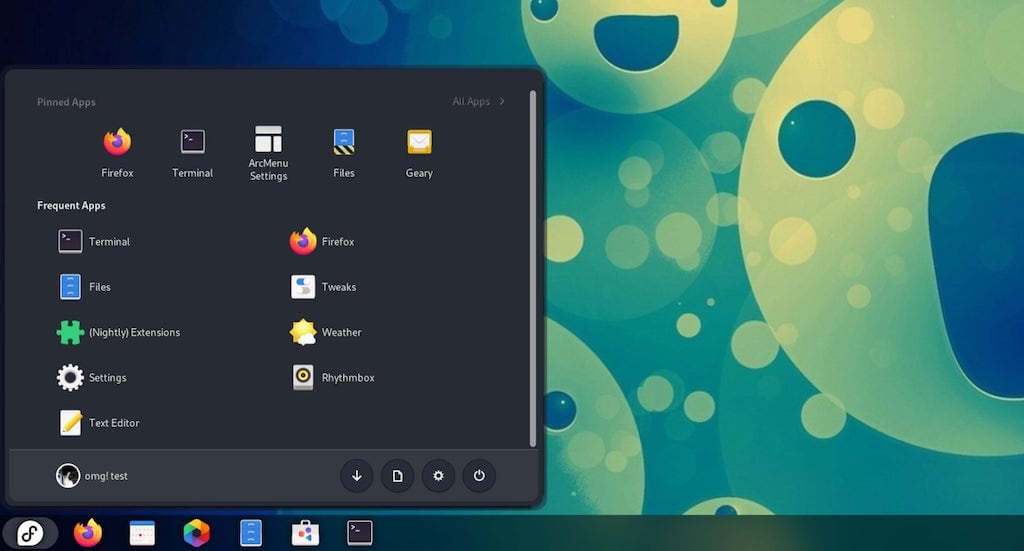 a screenshot of the windows 11 menu layout for arc menu gnome extension