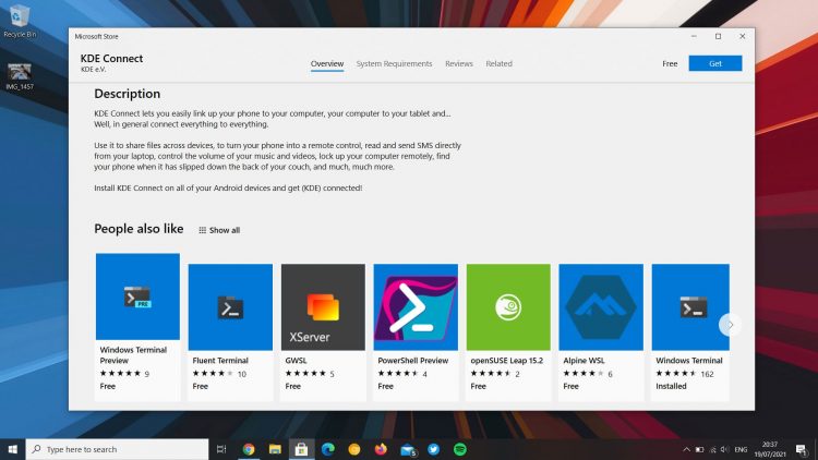 A screenshot of KDE Connect in the Microsoft Store on Windows 11