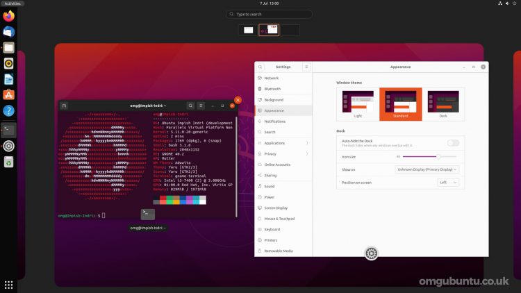 GNOME 40 Overview in Ubuntu 21.10 daily builds