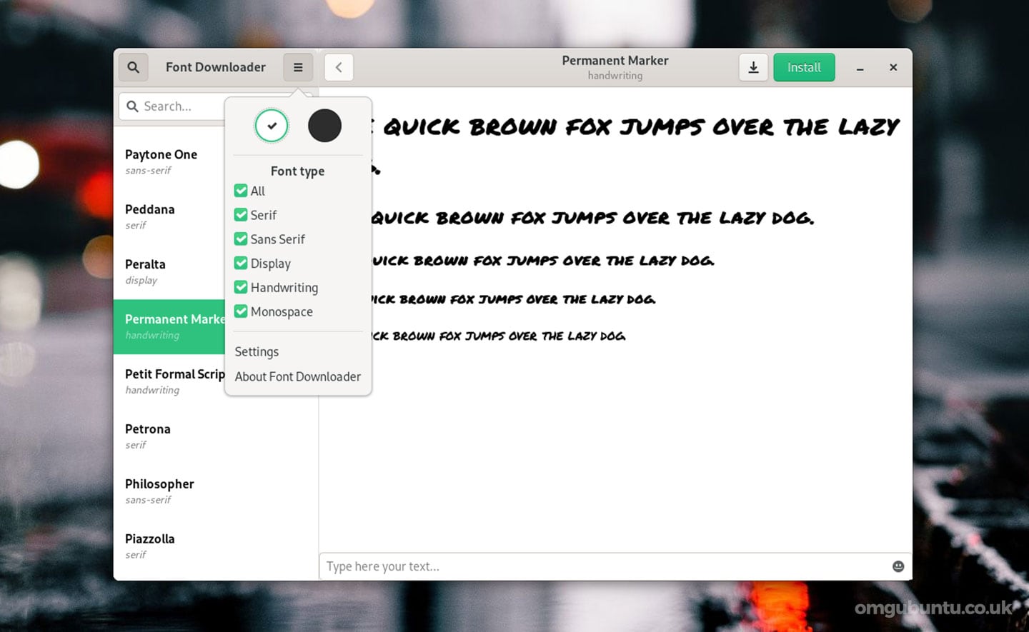 A screenshot of the Font Downloader GTK app for Linux