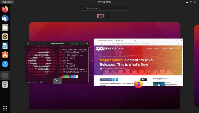 a screenshot of Ubuntu 21.10 daily builds in august 2021